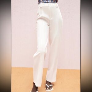 New Zara White Francoise Full Length High Waist Trousers Pants Medium